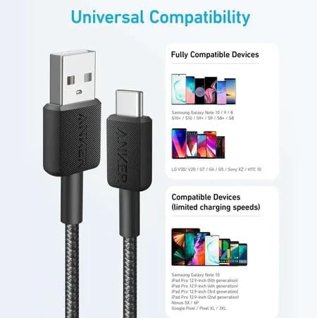 Anker 322 USB-A to USB-C Braided Cable, 6ft/1.8 m, Black