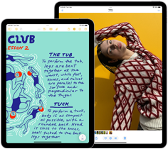 iPad 11 pouces et 13 pouces placés côte à côte mettant en valeur l’écran Liquid Retina