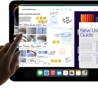 Vue du mode multitâche d’iPadOS sur un iPad Pro faisant tourner plusieurs apps simultanément.