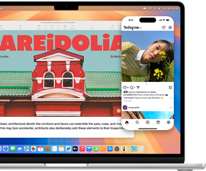 iPhone Mirroring app, with iPhone screen shown on MacBook Air screen