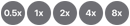 0.5x, 1x, 2x, 4x, 8x