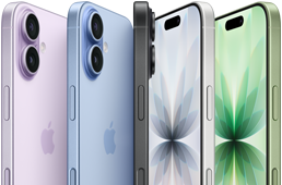 iPhone 17, exterior front, exterior rear, exterior side, five colors: Lavender, Mist Blue, Black, White, and Sage