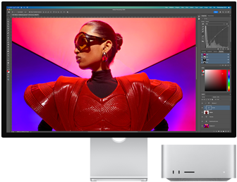 A film being edited using Mac Studio and Studio Display