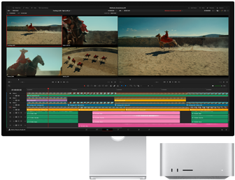 A film being edited using Mac Studio and Studio Display