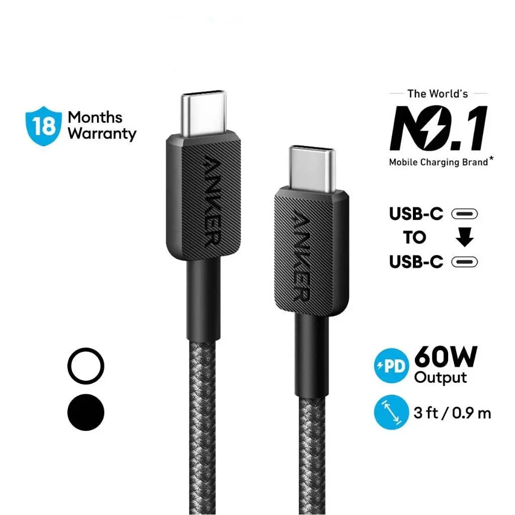 Anker 322 PowerLine USB C to USB C Braided 1m 60W Cable