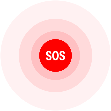 Cercle rouge entourant le mot SOS, représentant la fonctionnalité Appel d’urgence