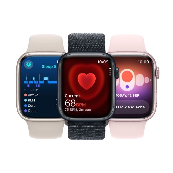 Apple Watch Series 9 GPS 41mm Silver Aluminium Case with Storm Blue Sport Band M L